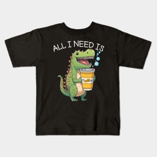 Cute Dinosaur T-Rex - I Need Coffee - Kawaii Anime Dino & Coffee Lover Kids T-Shirt